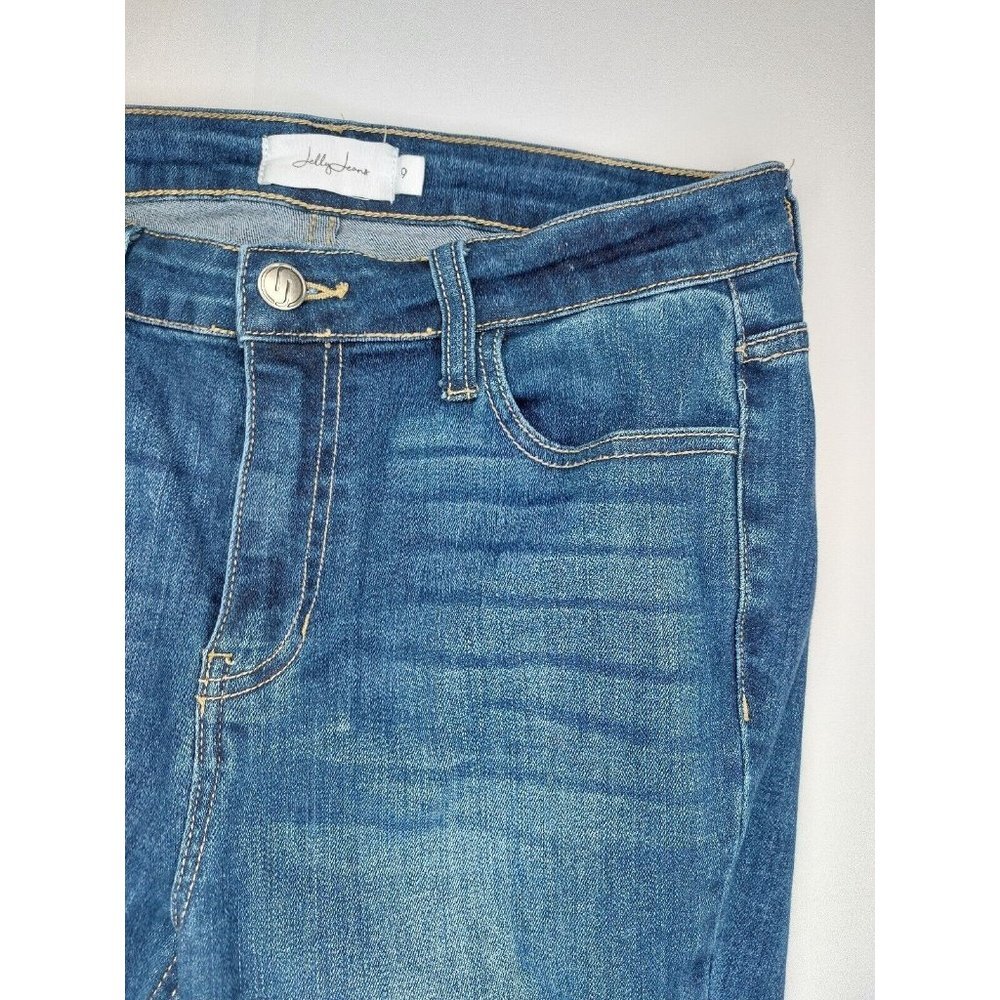 Jelly Jeans Womens Juniors Size 9 Dark Blue Distressed Denim Jeans Raw Hem - Picture 3 of 16